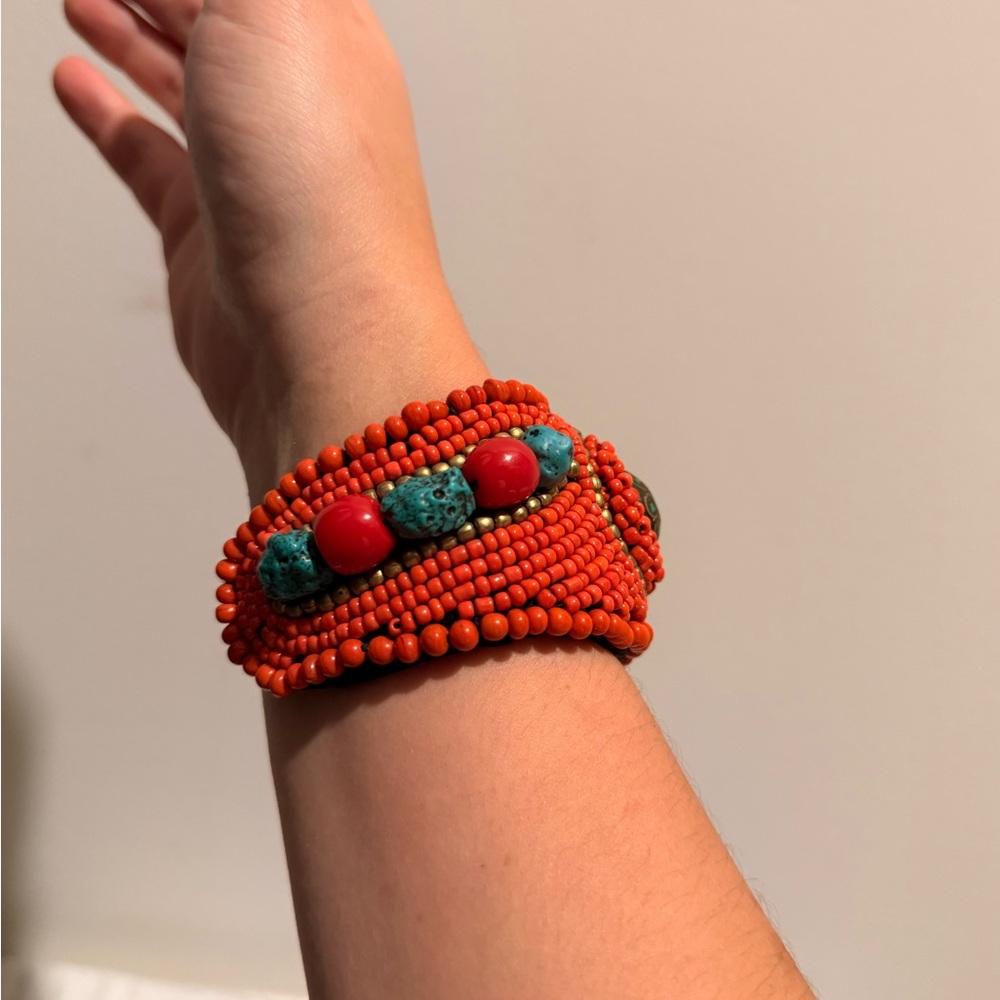 Handcrafted Orange Beaded Bracelet - Picture 3 of 6